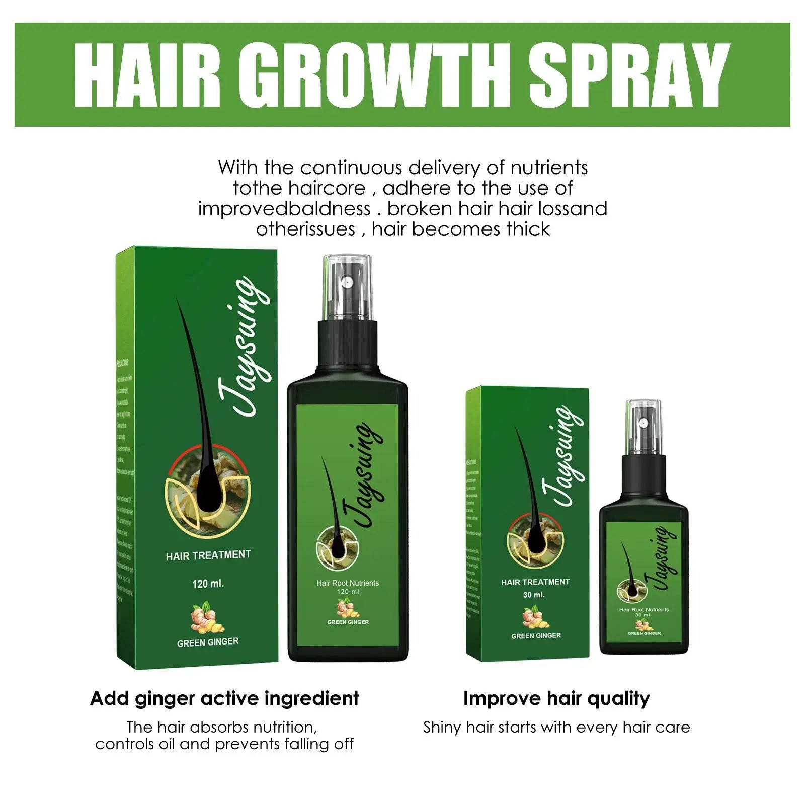 Ginger Hair Growth Serum Spray Scalp Treatment Nourish Hair Root Strengthen Prevent Loss Repair Follicle Smooth Essence Nutrient