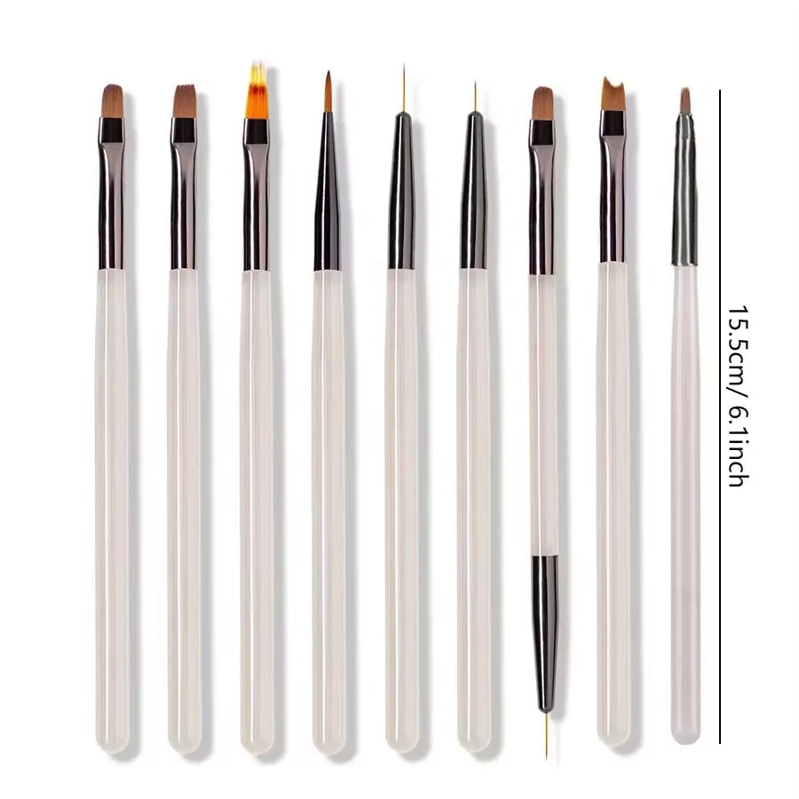 LINMANDA Nail Art Design Pen Painting Tools with Nail Extension Gel Brush Nail Gel Brush Salon at Home DIY Manicure 9Psc