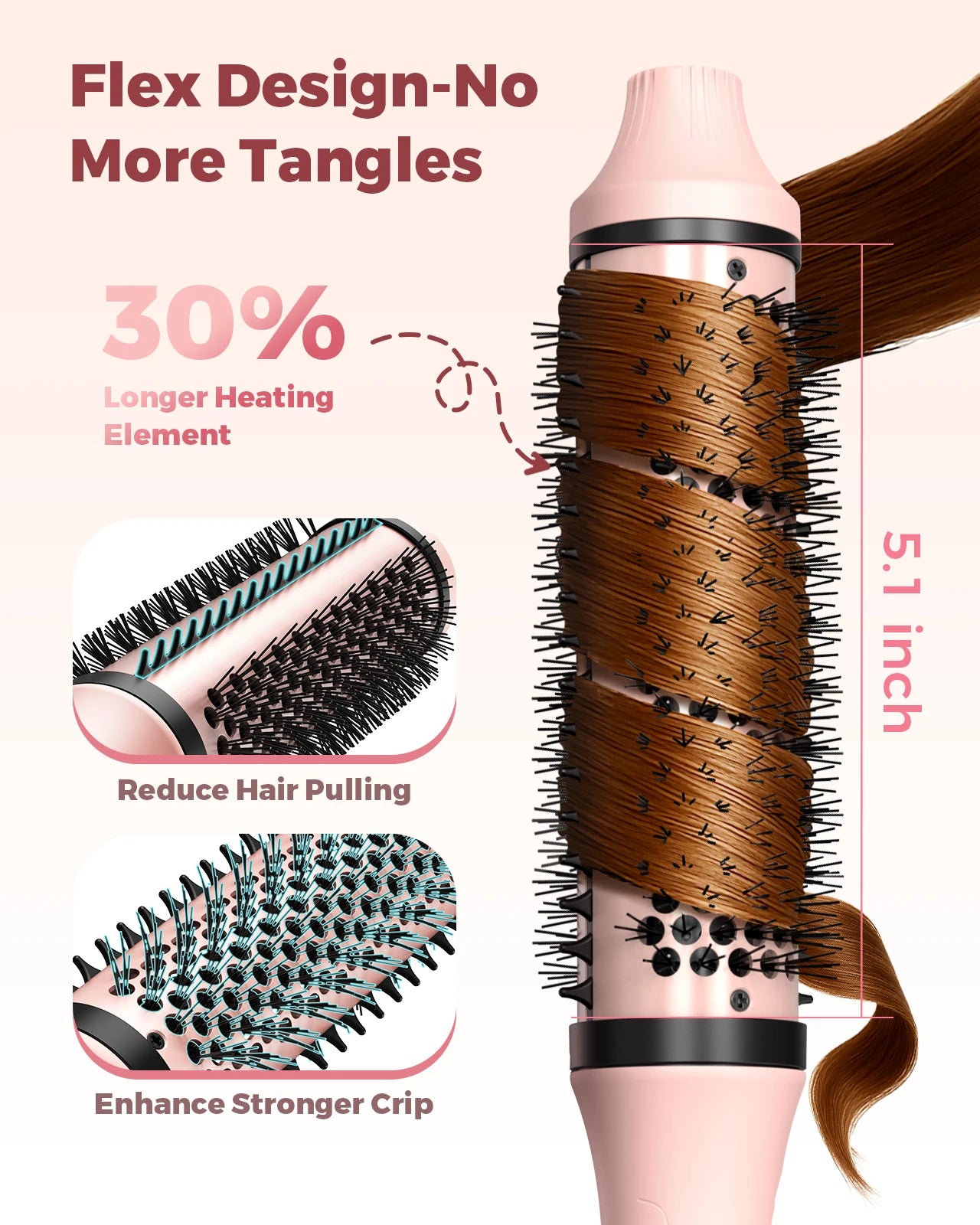 Thermal Brush 1.5 inch Dual PTC Heated Curling Styler 6 Temps with Negative Ions & Ceramic for Volumizing Straightener Curling