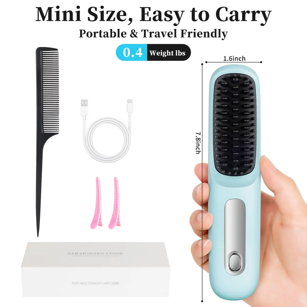Portable Hair Straightener Brush Cordless USB Charging Straightening Comb LED Display & Ceramic Coating, Ionic Technology