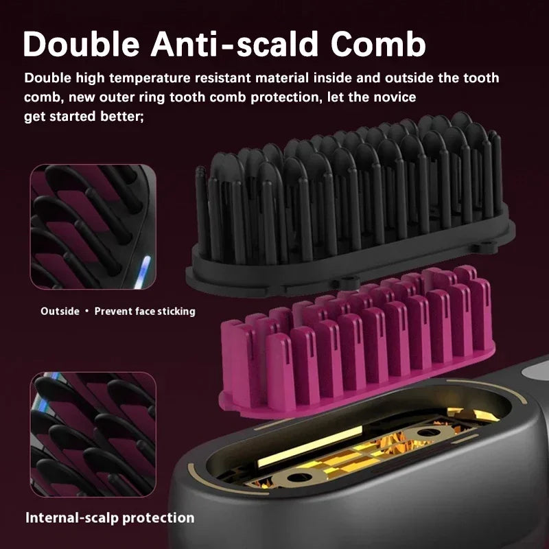 Wireless Straight Curling Hair Comb Heating Negative Ion Hair Straightener Rechargeable Anti-scalding Electric Hair Care Brushes
