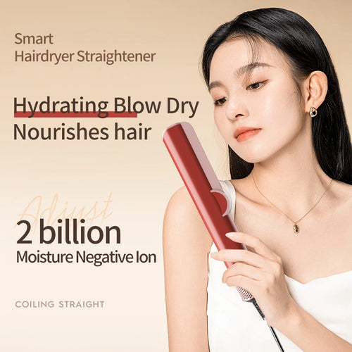 2-in-1 Hair Dryer and Flat Iron Dual Heat Negative Ion Hair Styler for Quick Drying and Straightening Travel Friendly Home Use