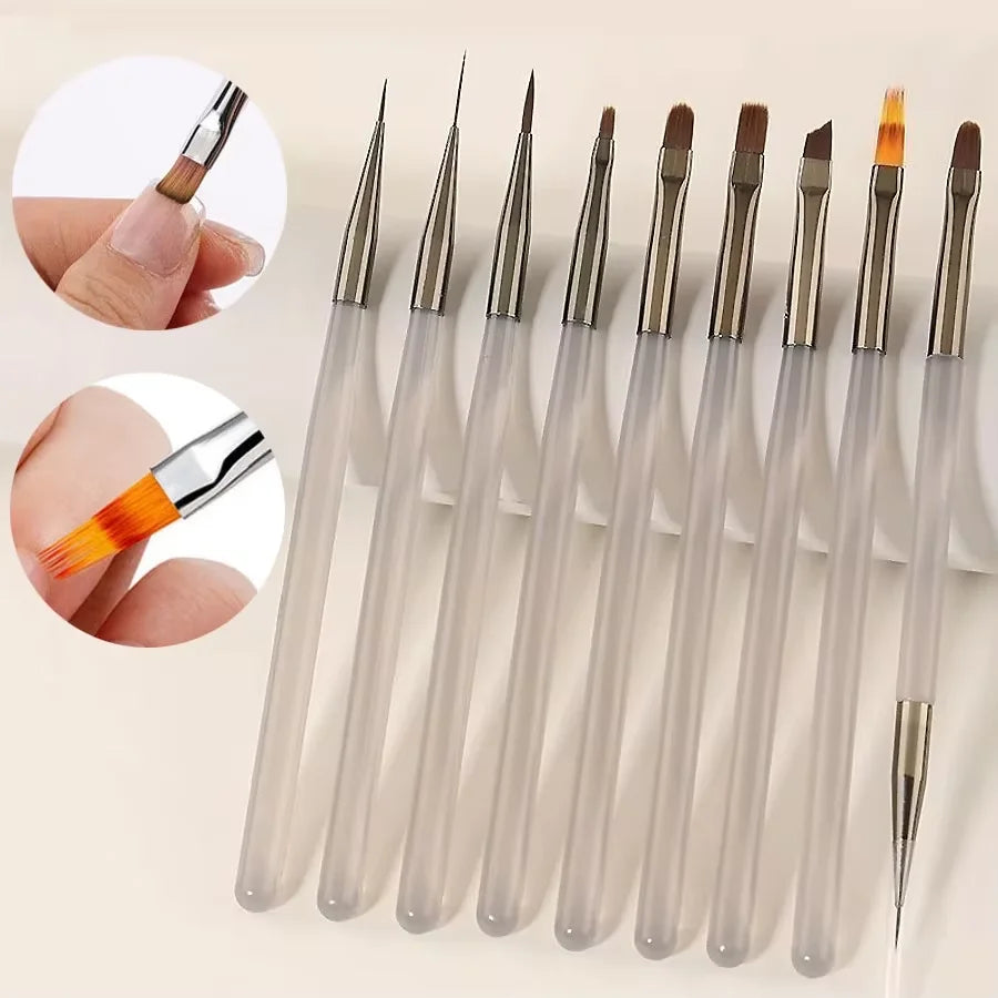 LINMANDA Nail Art Design Pen Painting Tools with Nail Extension Gel Brush Nail Gel Brush Salon at Home DIY Manicure 9Psc
