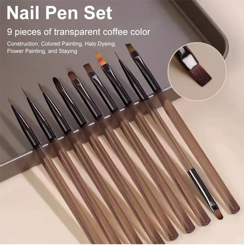 9PCS Nail Brush Liner DIY Painting Pen Manicure Acrylic Drawing Brush for Nail Art Design Nails Tip Display Painting Tool